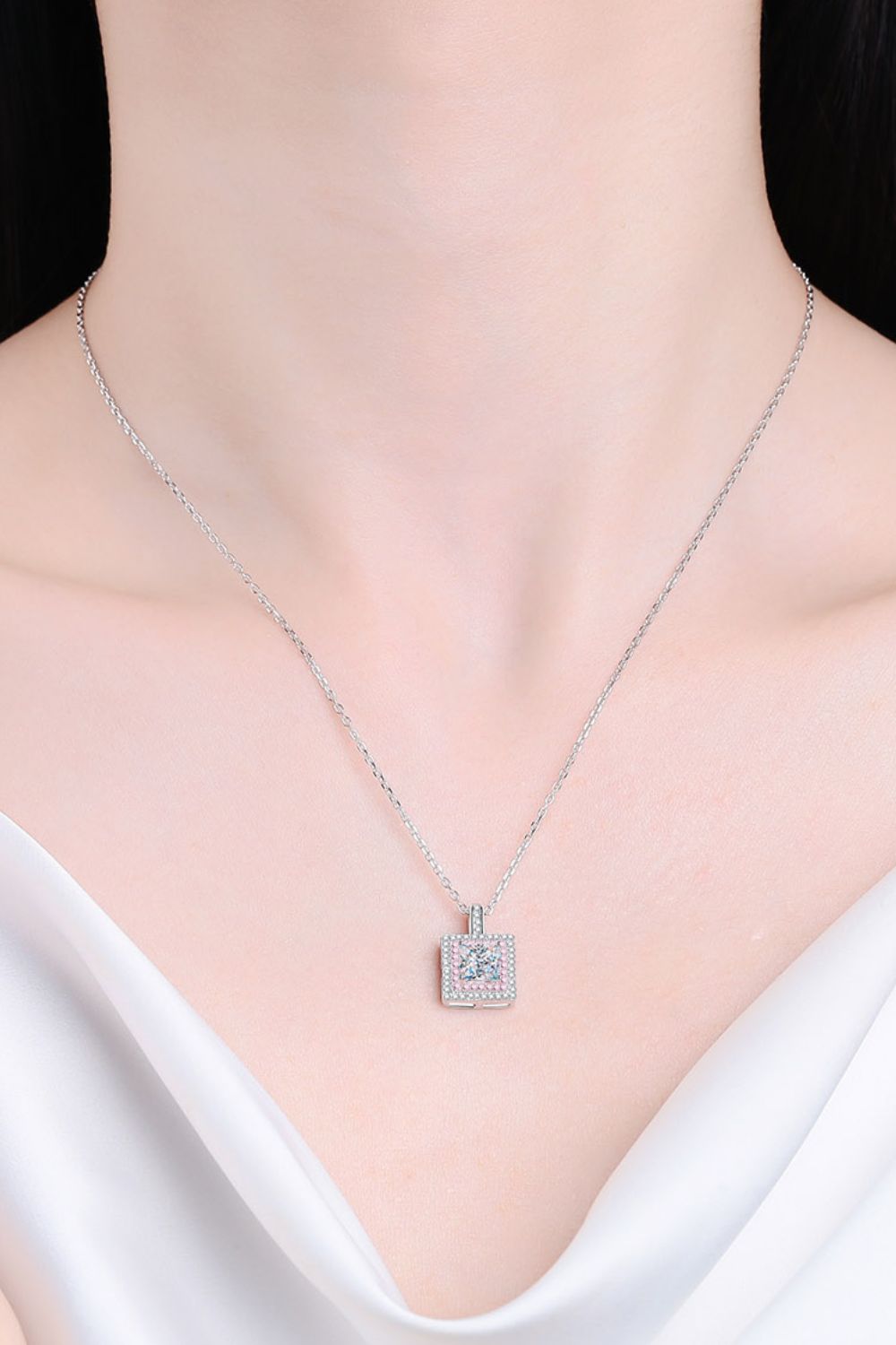 1 Carat Square Pendant Chain Necklace
