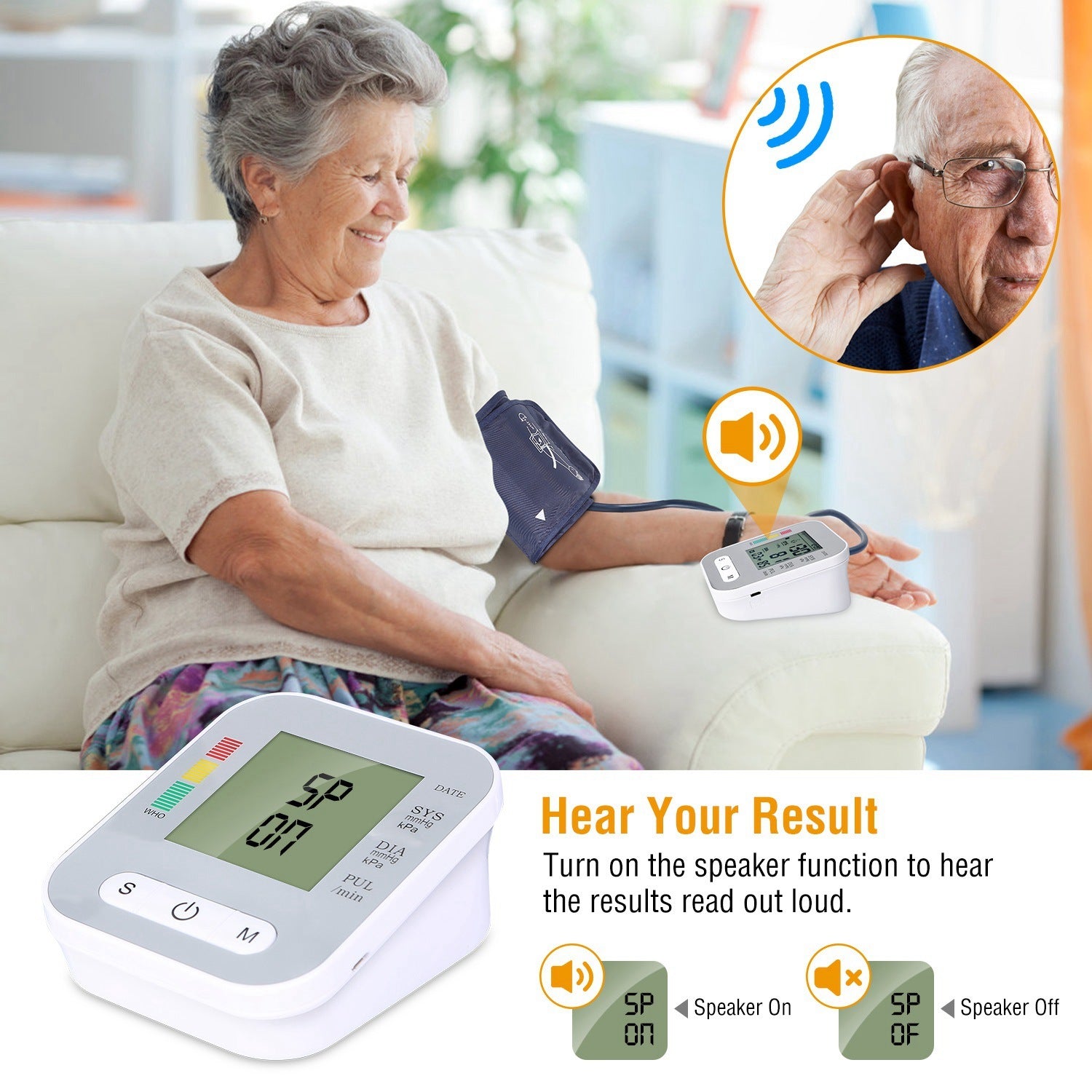 1Pc Digital Arm Blood Pressure Monitor LCD Digital Heart Beat BP Gauge Health Test With Voice