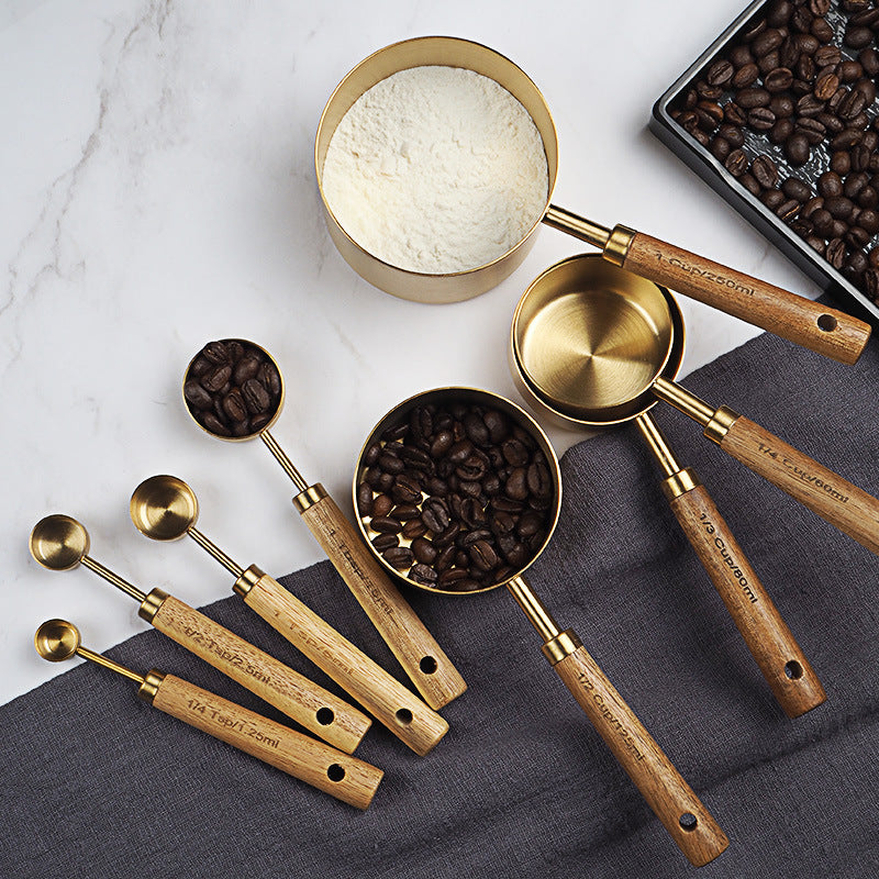 Stainless Steel with Wood Measuring Cups