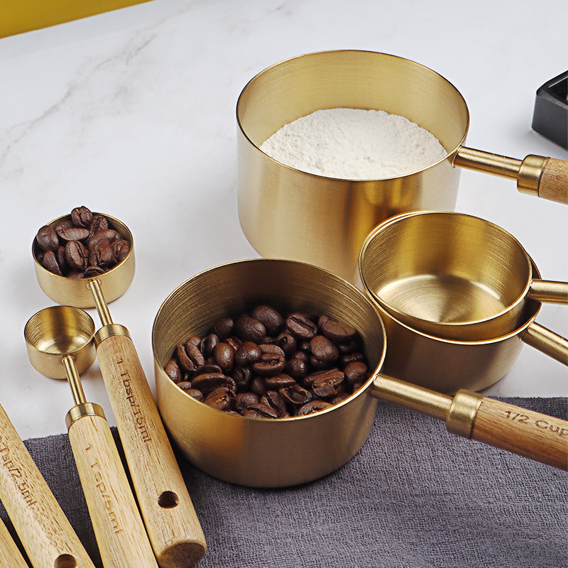 Stainless Steel with Wood Measuring Cups