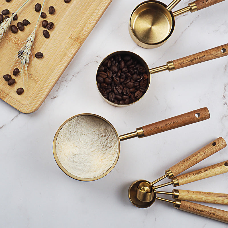 Stainless Steel with Wood Measuring Cups