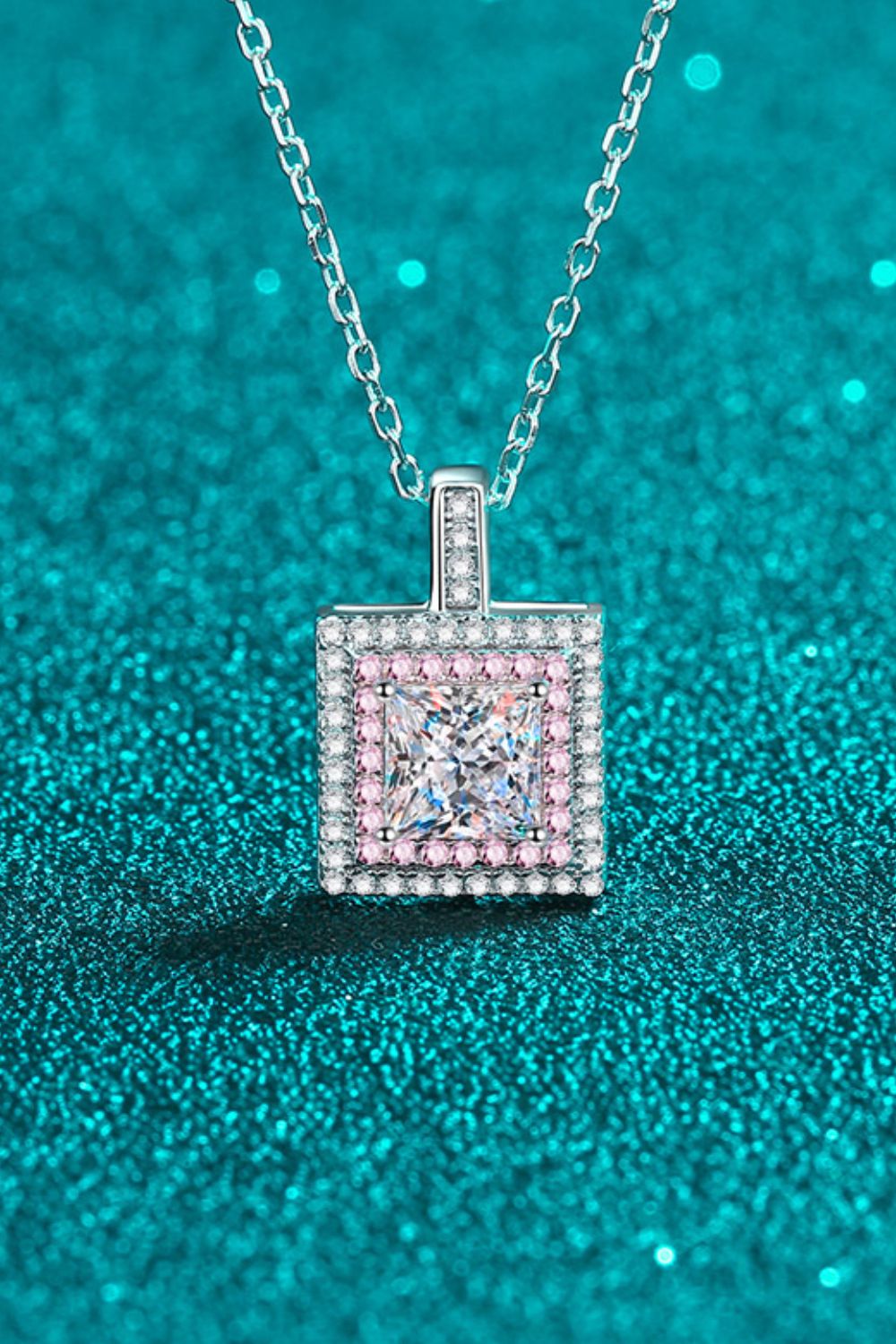 1 Carat Square Pendant Chain Necklace