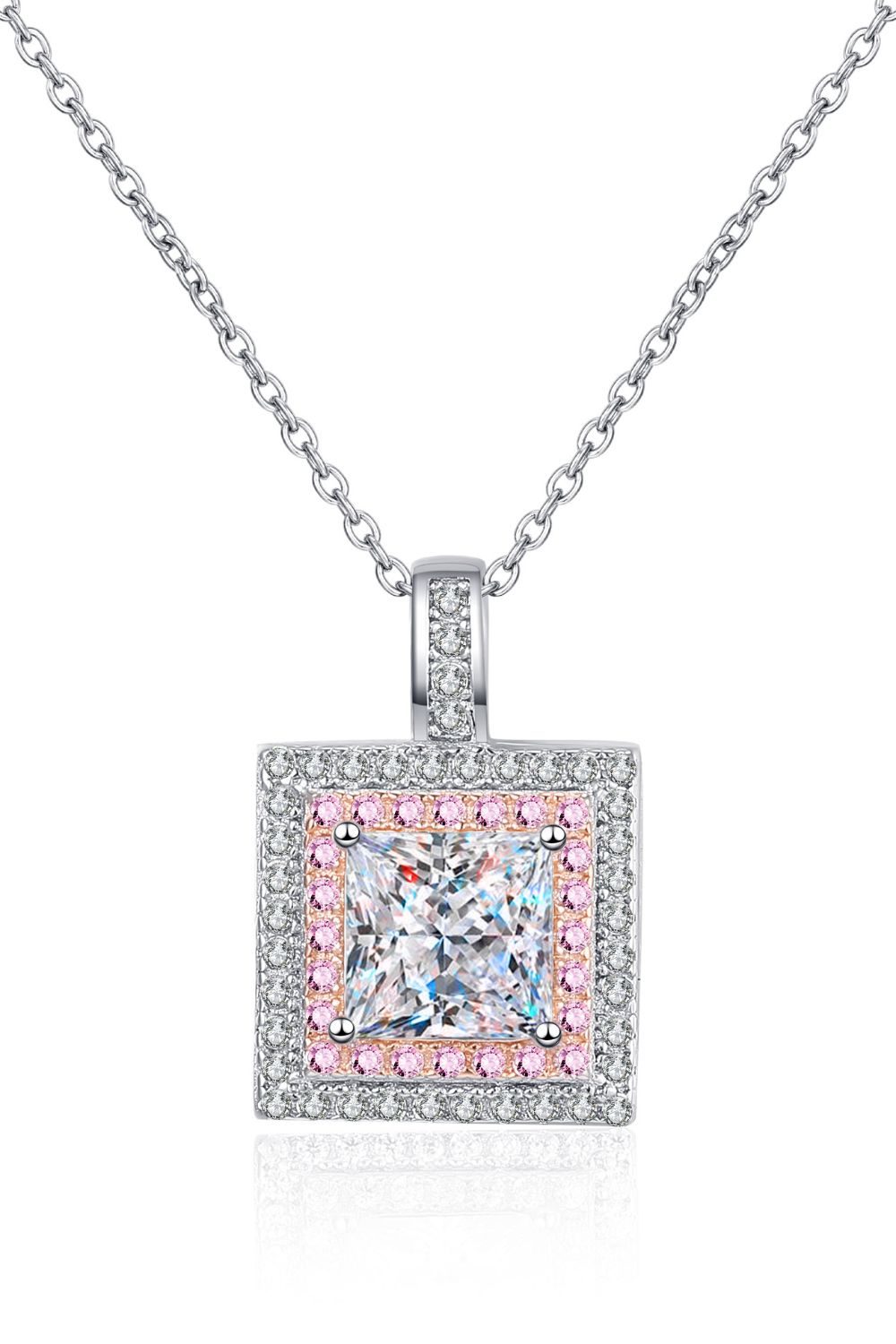 1 Carat Square Pendant Chain Necklace