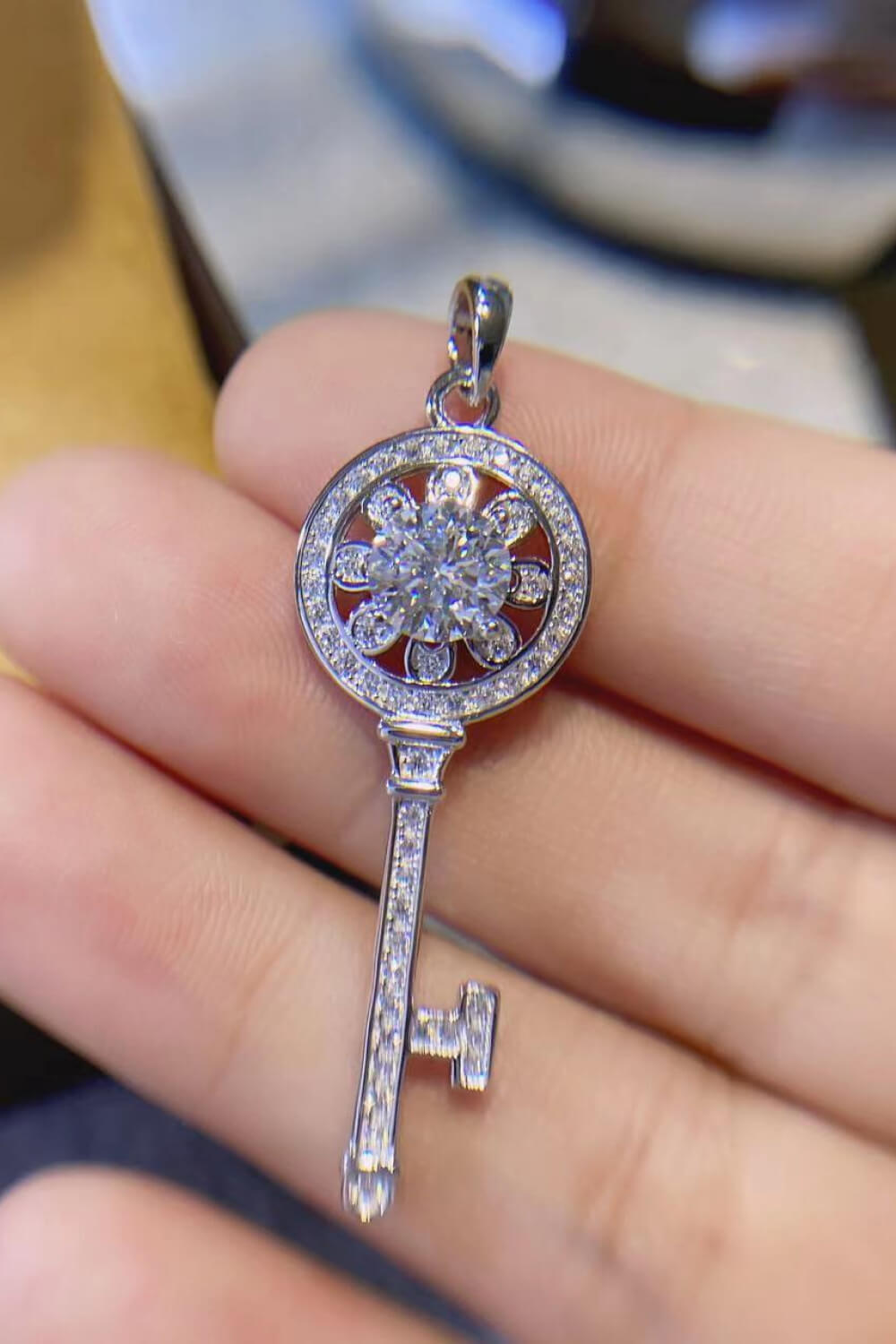 1 Carat Platinum-Plated Key Pendant Necklace
