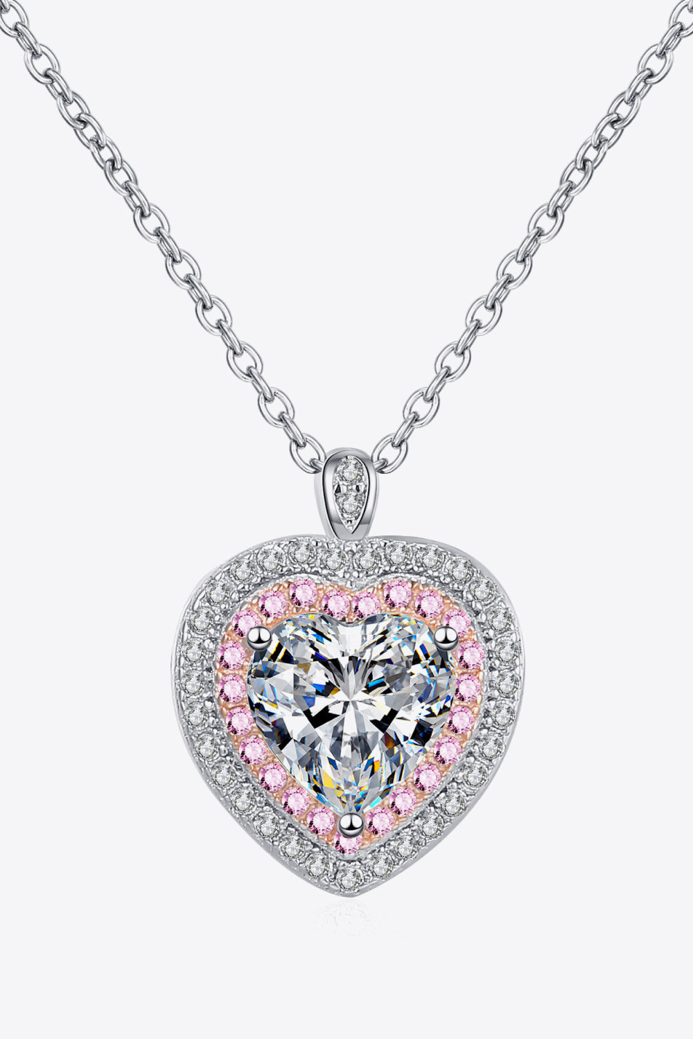 1 Carat Sterling Silver Heart Pendant Necklace