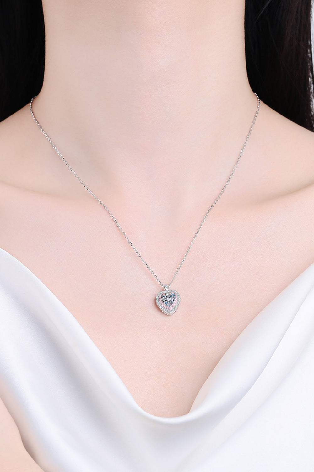1 Carat Sterling Silver Heart Pendant Necklace